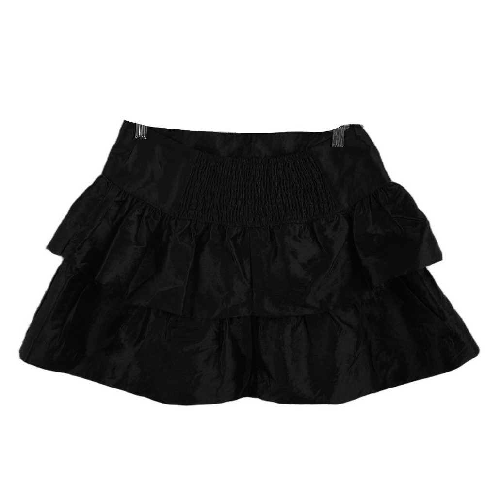 NWT Scoop Mini Skirt Womens Size Small Black Soot Textured Tiered Ruffle Smocked